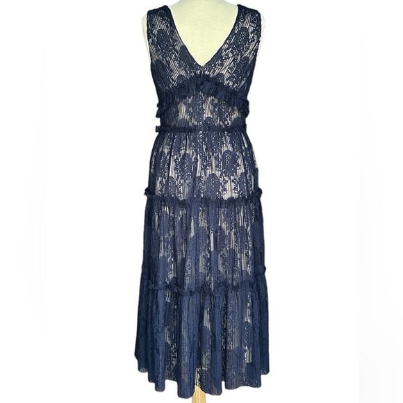 Maggy London Women's Petite Pleat Lace Tiered Cocktail Dress, Galaxy Blue Size 6 - Picture 3 of 9